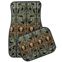 Goth Sage Green Ornament With Skull Car Mat