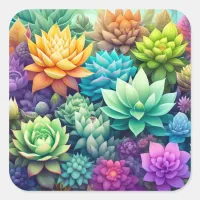 Watercolor Greenery Succulents Collage Square Sticker