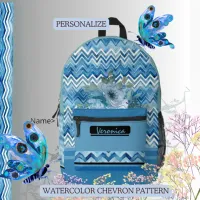 Watercolor Blue Chevron  Printed Backpack