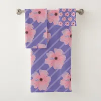 Pink Flowers And Stripes Bath Towel Set