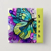 Green and Yellow Beautiful Butterfly Art Button