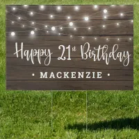 Rustic String Lights on Wood Birthday Sign