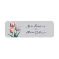 Romantic and Poetic Pastel Tulips Watercolor Label