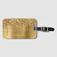 Sparkly Gold Glitter Drips Girly Signature Luggage Tag