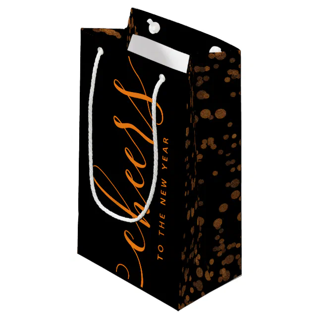 Handwritten Cheers to the New Year Copper Confetti Small Gift Bag