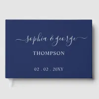 Elegant Modern Navy Silver Wedding Foil Guest Book