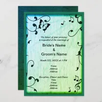 Music Butterfly Leaves Green Wood Wedding Invitation