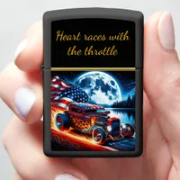 Hot rod racing under a full moon  American flag  Zippo Lighter