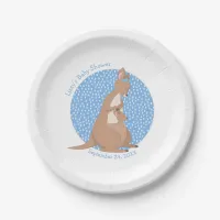 Kangaroo Baby Shower Tan and Blue Pattern Paper Plates