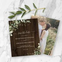 Budget Rustic Wood Eucalyptus Photo Save the Date