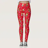 Girl and Boy Elves and Christmas Candy Whimsical Leggings