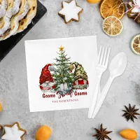 Cute Gnomes with Christmas Tree Holiday Napkins