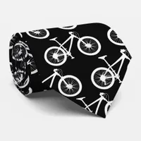 Cyclist Monochrome Black and White Bikes Patterned Neck Tie