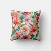 Tropical Flower Bliss Red Pink Orange Throw Pillow