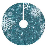 Snowflakes on Glitter Turquoise ID454 Brushed Polyester Tree Skirt