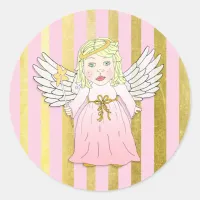 Pink and Gold Christmas Angel Classic Round Sticker