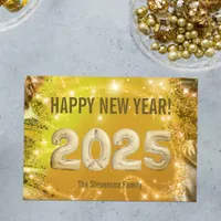 Fancy Sparkling Gold Foil Balloons New Year Holiday Card