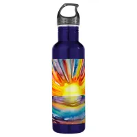 Vivid Sunset over the Water Watercolor Stainless Steel Water Bottle