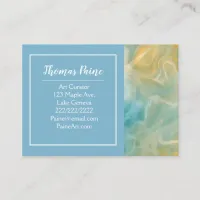 Pale Blue, Gold, Teal, Turquoise Marble Art   Business Card