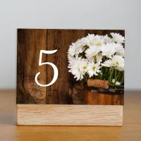 Bucket and White Daisies Barn Wedding Table Number