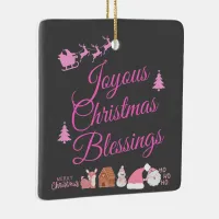 Joyous Christmas Blessings Pink on Charcoal | Ceramic Ornament