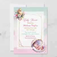 Pastel Seaside Girl's Baby Shower Coastal Themed Invitation