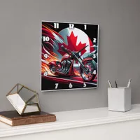 Canadian motorcycle ride with a fiery backdrop square wall clock