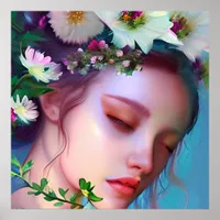 Pretty Fairy Flowers in Hair Fantasy Art   Poster