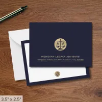 Navy Gold Justice Scale Legal Note Card