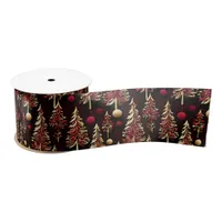 Classy Black, Burgundy and Gold Christmas Trees Satin Ribbon