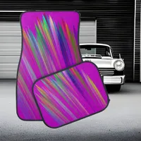 Colorful stripes on fuchsia background, modern car floor mat