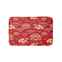 Chinese Lotus Floral Oriental Asian Pattern Pretty Bath Mat