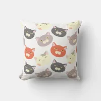 Kitty Fun Heads Cartoon Happy Pattern Throw Pillow