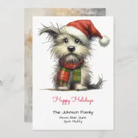 Terrier Puppy in a Santa Hat Happy  Holiday Card