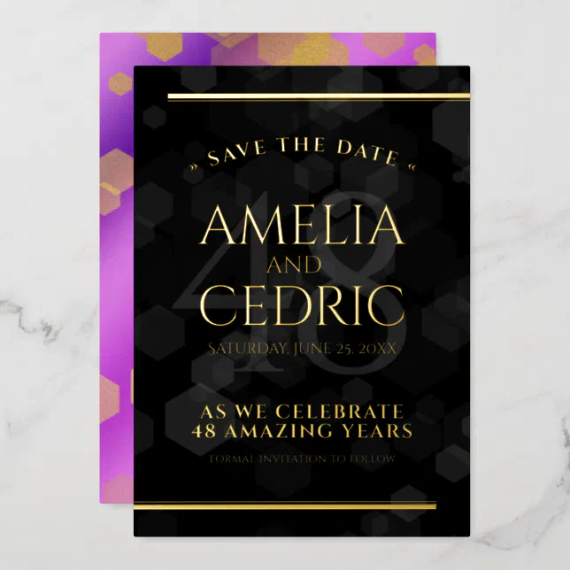 48th Amethyst Wedding Anniversary Save the Date Foil Invitation