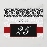 red damask  table numbers postcards