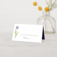 Minimalist Deep Purple Tulip Wedding Reception Place Card