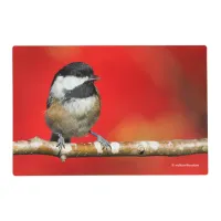 Cute Black-Capped Chickadee with Red Autumn Leaves Placemat