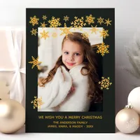 Gold Snowflakes Elegant Christmas Photo Card