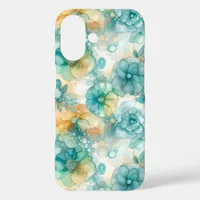 Teal and Yellow Flowers Alcohol Ink Illustration  iPhone 16 Case