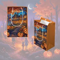 Spooky villa in the forest, pumpkins, Halloween Medium Gift Bag