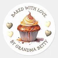 Baked with Love, Handmade Chocolate Cupcakes Classic Round Sticker