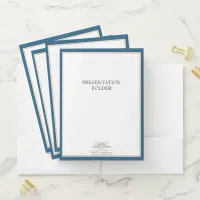 Simple Blue White Monogram Business Pocket Folder
