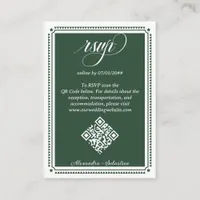 Emerald Green Script RSVP Online QR Code Wedding Enclosure Card