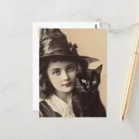 Vintage Witch and Her Black Cat Postcard