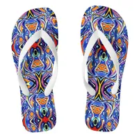 Hand Painted Art Deco Pattern  - orange and blue Flip Flops