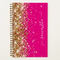 Gold Glitter Hot Pink Modern Girly Signature Notebook