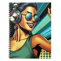 Pop Art Woman in Headphones Dancing Notebook