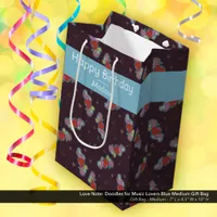 Music Lover Doodles Theme Birthday Party Blue Medium Gift Bag