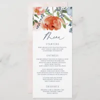 Orange Peach Dusty Blue Garden Floral Wedding Menu